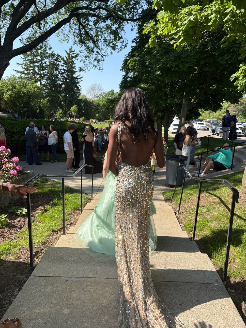Jovani Gold Sequin Plunging V-Neck Evening Gown with Thigh Slit - Picture 3 of 4
